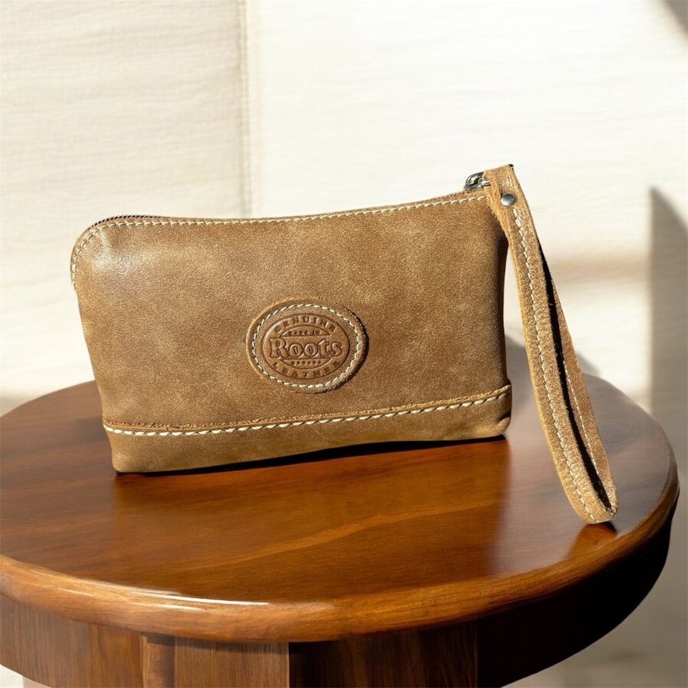 Roots Leather Rustic Distressed Clutch Wristlet Bag